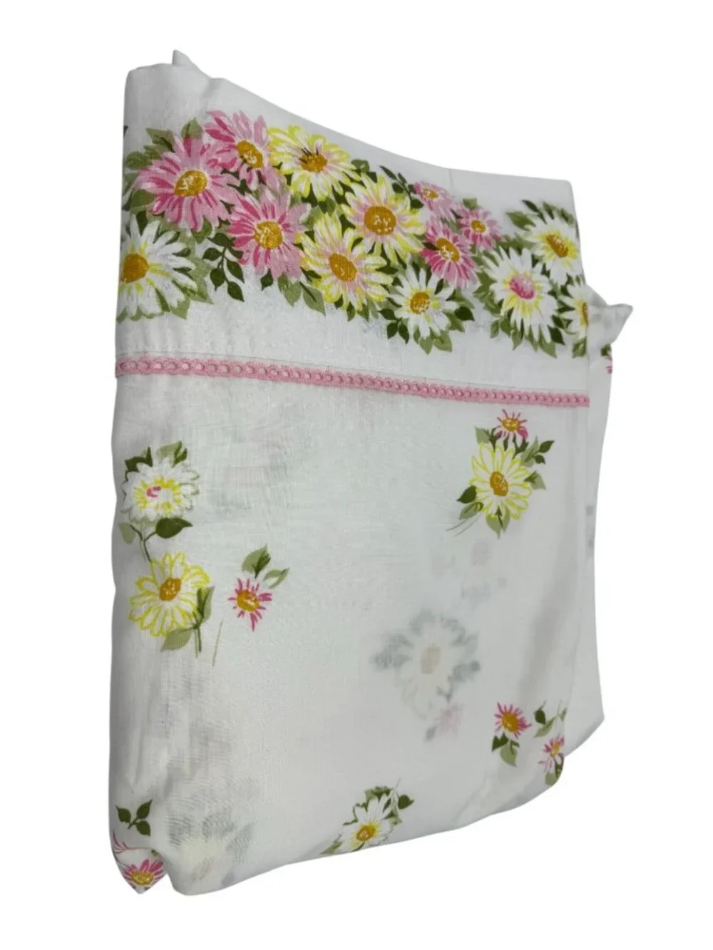 Vintage White Floral Print Embroidered Trim Boho Flat Sheet Teens Bedding